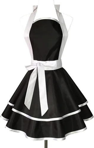 Miniatura 9 de Hyzrz lindos delantales de algodón hechos a mano estilo retro en negro para mujeres y niñas, delantal de cocina para pasteles, delantal de cocina