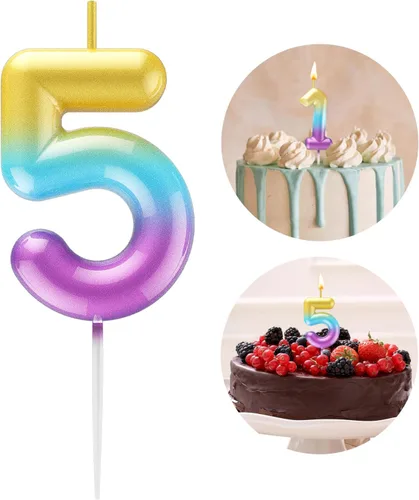 Miniatura 23 de Velas número 2 arcoíris con número 3D de feliz cumpleaños para decoración de fiesta de pastel de cumpleaños, suministros de celebración