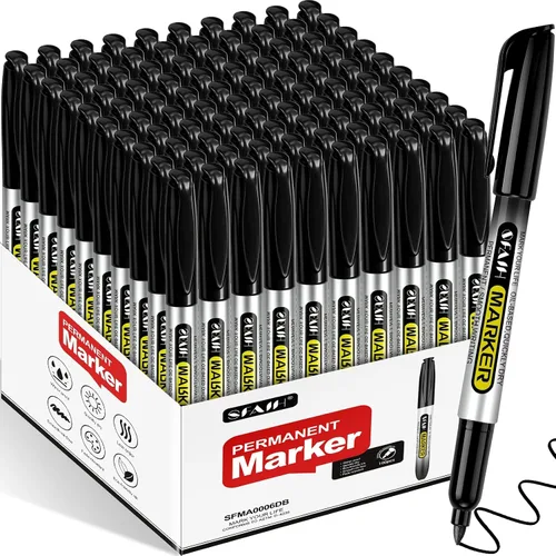 SFAIH 100 Marcadores Permanentes Negros a Granel -1s Secado Rápido, Marcadores de Punta Fina para Escribir, Etiquetar, Escuela y Oficina, Almacén,