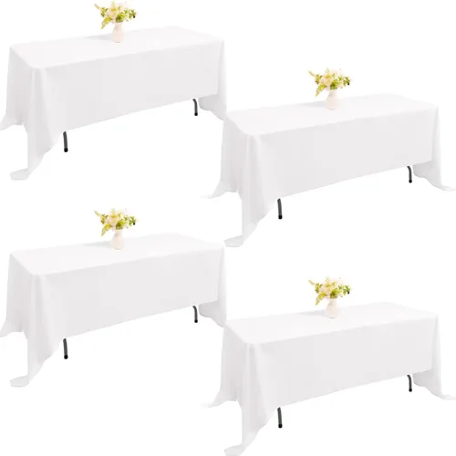Miniatura 41 de Paquete de 4 manteles rectangulares de poliéster lavables de 60 x 102 pulgadas, color blanco, para mesas de comedor, bodas, bufés, fiestas