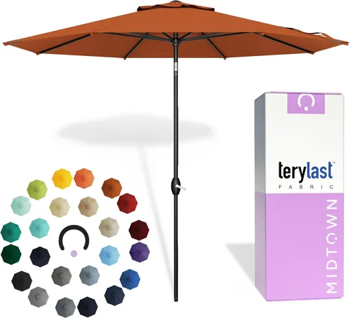 Miniatura 10 de Midtown Umbrellas 10 años sin decoloración, 6 pies, tela de poliéster roja a prueba de rayos UV, sombrilla para patio al aire libre, marco
