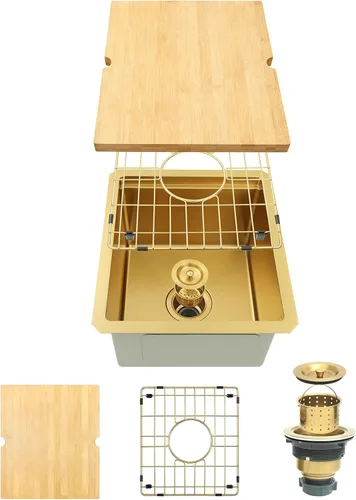 Miniatura 15 de Fregadero de barra de montaje inferior, fregadero de barra dorada de 15 pulgadas, fregadero de cocina de 15 x 15 x 9 pulgadas, fregadero de cocina