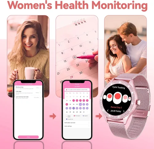 Miniatura 7 de Reloj inteligente para mujer – Hacer/responder llamadas, reloj de fitness impermeable IP67 de 1.32 pulgadas con monitor de sueño de frecuencia