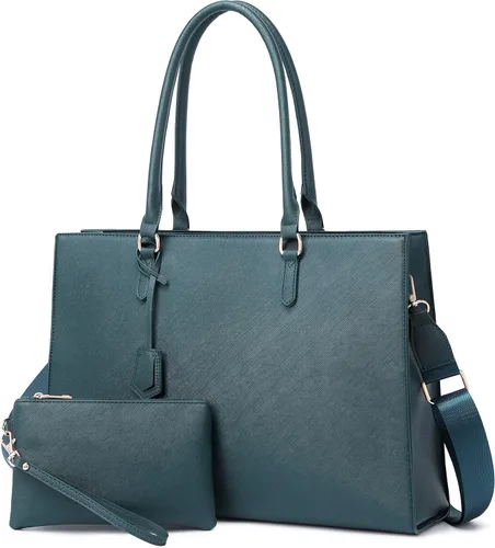 Miniatura 10 de Bolsa para laptop para mujer, de 17 pulgadas, bolsas de trabajo casuales con puerto de carga USB, bolsa de mano para portátil con bolso de mano Negro