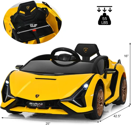 Miniatura 7 de INFANS Lamborghini Sian - Auto de paseo para niños con licencia de 12 V, con control remoto para padres, suspensión de resorte, reproductor de MP3