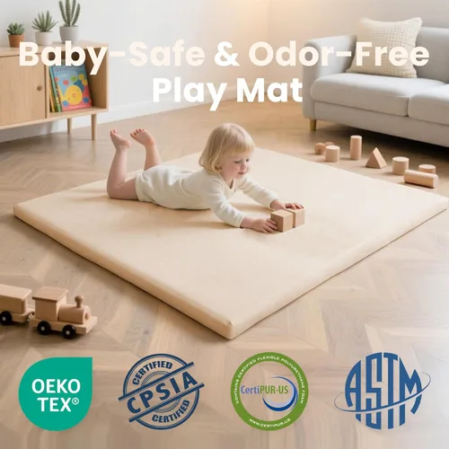 Miniatura 8 de Huloo Sleep Tapete de juego para bebé de 47 x 47 pulgadas, acolchado impermeable de 1.3 pulgadas de grosor, tapete para corral de juegos con cuero