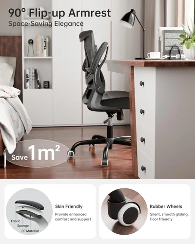 Miniatura 3 de MUXX.STIL Silla de oficina, silla de escritorio ergonómica de piel sintética con soporte lumbar ajustable y reposabrazos abatible, silla de Nori