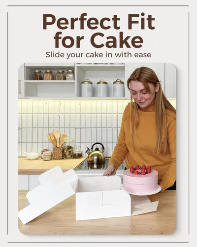 Miniatura 5 de 25 cajas para pasteles de 10 x 10 x 5 pulgadas con ventana, cajas blancas de panadería de 10 pulgadas, caja cuadrada grande de cartón para tartas
