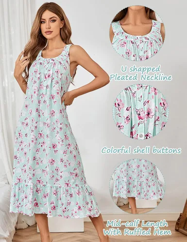 Miniatura 2 de MZROCR Camisones de algodón para mujer, suave, sin mangas, para adultos, ropa de dormir con volantes