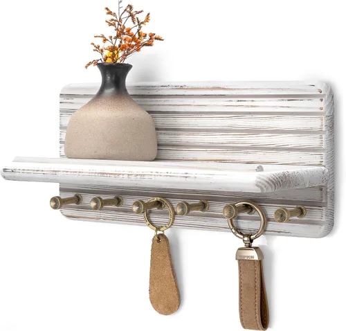 Miniatura 30 de Rebee Vision Soporte de pared de madera de acacia para decoración del hogar, mini llavero de 7 pulgadas para pared con 4 ganchos resistentes