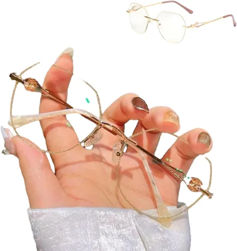Lentes de prebicia con luz azul sin montura de diamante para mujer, lentes de lectura sin montura para mujer (2, dorado)
