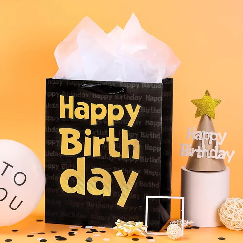 Miniatura 2 de Loveinside Bolsa de regalo de cumpleaños negra con papel de seda para cumpleaños, baby shower, fiesta y más, 13 x 10 x 5 pulgadas, 1 unidad Negro