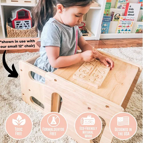 Miniatura 4 de Montessori Mesa y silla de destete (15 pulgadas), silla de madera maciza para niños pequeños, silla cúbica para niños pequeños, madera dura, muebles