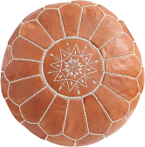 Puf redondo de cuero genuino sin relleno | Reposapiés otomano marroquí, funda para reposapiés, súper suave hecho a mano otomano sintético viene en