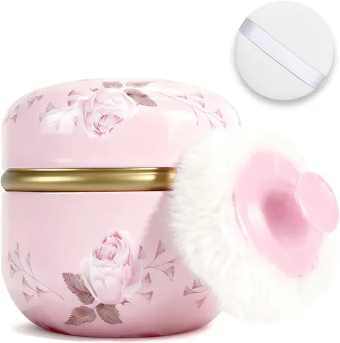 SHIMIDO Borla de Polvo Corporal y Recipiente, Recipiente de Polvo Corporal Vacío Portátil de 3.15" para Polvo Suelto de Bebé y Mujeres, Caja de