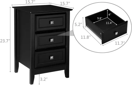 Miniatura 3 de Bonnlo - Juego de 2 mesitas de noche con 3 cajones de almacenamiento para el dormitorio, la sala de estar o la habitación de los niños, color negro