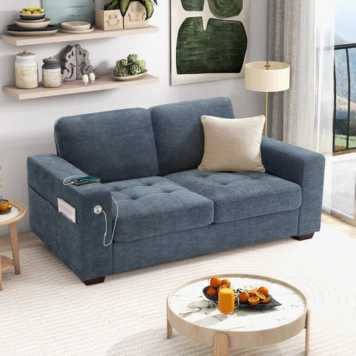 Miniatura 20 de Hanherry - Sofá para sala de estar, sofá moderno y cómodo con cojín de asiento de firmeza media, funda extraíble, apoyabrazos anchos, puerto Gris