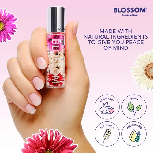 Miniatura 3 de Blossom Brillo Labial Roll on, Aceite Labial Hidratante Transparente Perfumado de Alto Brillo, No Pegajoso, Infundido con Flores Reales, Hecho