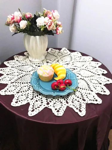 Miniatura 3 de Damanni Mantel de encaje hecho a mano de algodón hecho a mano, redondo, beige, 20 pulgadas