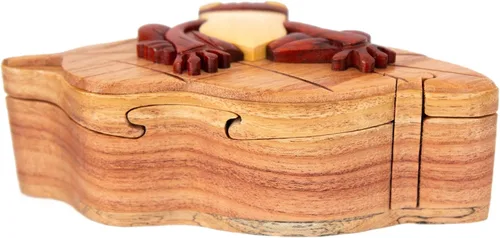 Miniatura 5 de Frog on Lily Pad - Caja de rompecabezas de madera natural de Intarsia - Hecho a mano con compartimento secreto
