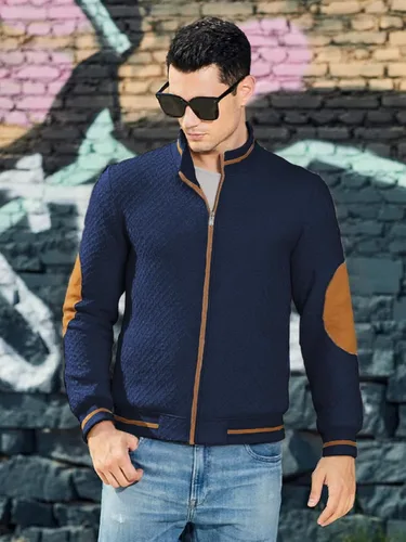 Miniatura 2 de Riskrole - Chaqueta ligera para hombre de jacquard, con cremallera completa, cuello alto, estilo bomber, casual, elegante, chaqueta varsity