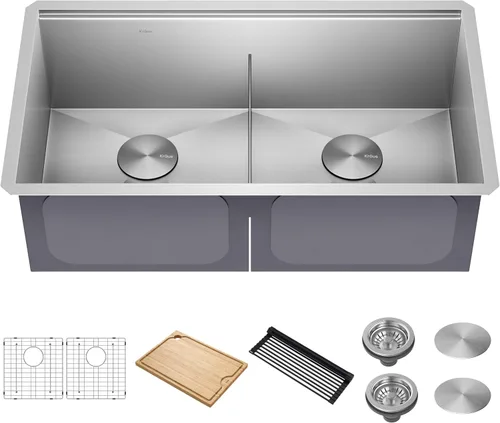Miniatura 19 de KRAUS KWU111-23 Kore - Fregadero de cocina con estación de trabajo de 23 pulgadas, para empotrar, cuenco individual, de acero inoxidable calibre 16