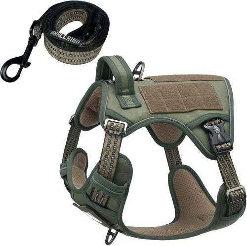 Miniatura 24 de Arnés táctico para perros medianos y grandes, verde, ajustable, sin tirones, con asa, chaleco reflectante resistente, talla L Verde militar