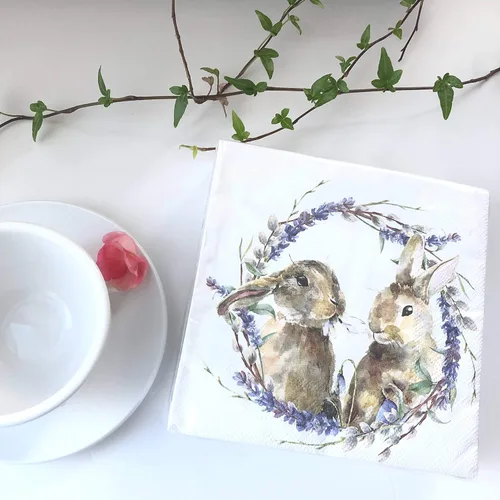 Miniatura 5 de Servilletas de conejito de 20 unidades – Lindas servilletas de cóctel tamaño cena y almuerzo – Papel para Decoupage y estilo vintage