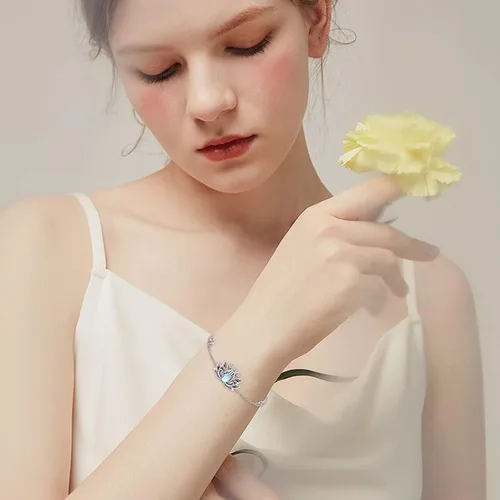 Miniatura 4 de Pulseras de plata de ley 925 con diseño floral de vidlotoluna de estrellaónixturquesapiedra lunarmalaquita, regalo de joyería floral para mujeres
