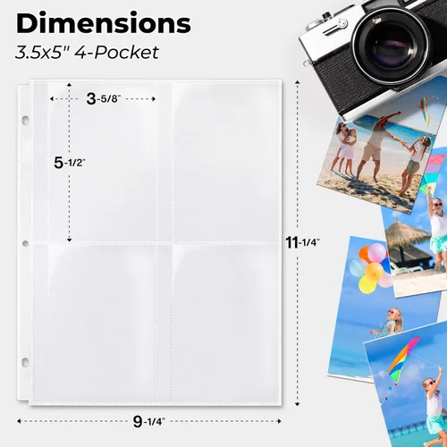Miniatura 2 de Dunwell - Fundas para fotos para carpeta de 3 anillas, (3.5x5, paquete de 10) para 80 fotos, cada página de foto contiene 8 fotos o 4 paquetes