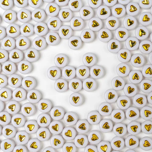Miniatura 4 de Melius 500 cuentas acrílicas de corazón para pulseras, joyería, manualidades (4 x 7 redondas, corazón dorado)