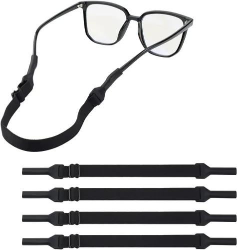TKYPZY 4 correas para gafas deportivas, lentes de sol, soporte ajustable para lentes para hombres y mujeres (negro), Negro -, Mediana