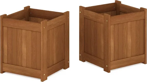Miniatura 4 de Furinno 2-FG16450 Tioman - Caja de flores de madera dura, dos unidades, color natural