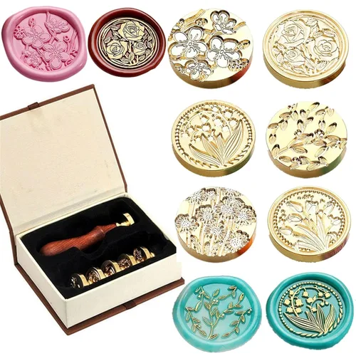 Miniatura 6 de JUPPE Juego de 6 sellos de cera de flores, sellos de cera de sellado de flores de cerezo, rosa, campana, orquídea, ramas, tulipán, varias flores