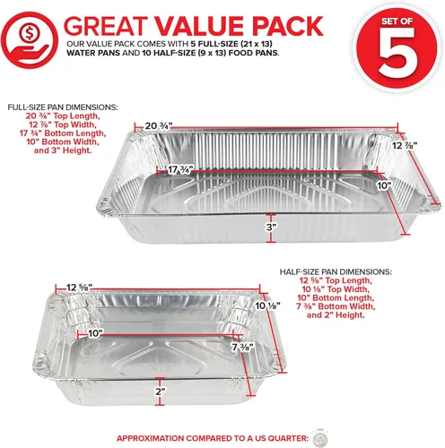 Miniatura 2 de Juego de platos desechables para bufé, 21 x 13 (paquete de 5) de 9 x 13 pulgadas (paquete de 10) bandejas de aluminio para servir, bandejas