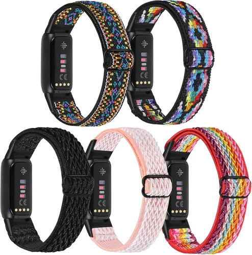 Miniatura 8 de Paquete de 4 correas deportivas trenzadas elásticas ajustables compatibles con Fitbit Luxe/Luxe Special Edition, correas elásticas de bucle suave