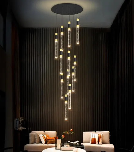 Lámpara de araña moderna de 118 pulgadas con 12 luces para sala de estar, luminaria LED regulable para entrada, luz de techo alto, iluminación