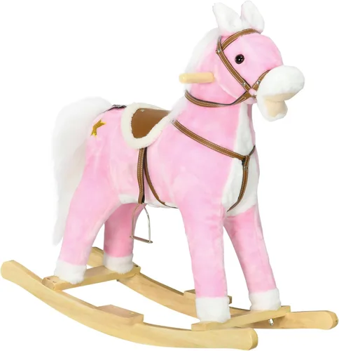 Miniatura 10 de Qaba Caballo Mecedor con Sonido, Caballo para Montar con Silla, Mecedora para Niños, Regalo para Niños de 3-8 Años, Marrón