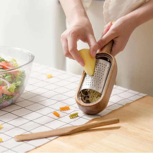 Miniatura 4 de Rallador de queso de madera con asas, rallador de cocina, triturador de madera, cítricos, perfecto para rallador de queso de mano, limón