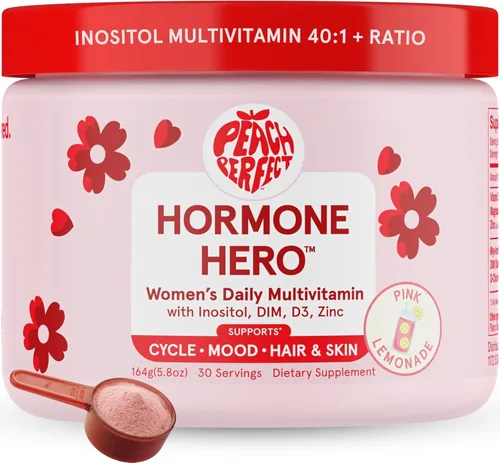 Peach Perfect Inositol Polvo Multivitamínico, Sabor Limonada Rosa – 4g de Myo e Inositol D-Chiro, DIM, Zinc, Magnesio Glicinato, Vitamina D3 – Apoya