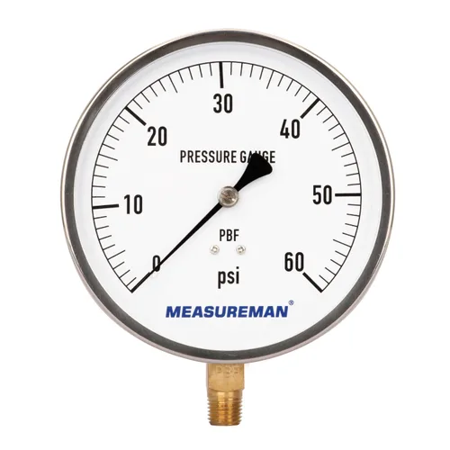MEASUREMAN - Medidor de presión de fontanería con carcasa de acero inoxidable 304, libre de plomo, 0-60 psi, esfera de 4-1/2 pulgadas, precisión de