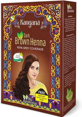 Tinte de cabello de henna marrón oscuro, tinte natural sin amoníaco para cabello gris, 6 bolsas x 2.16 onzas Kangana