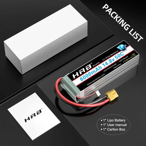Miniatura 7 de HRB - Batería Lipo de 14.8 V 6000 mAh 4S 50C con enchufe XT60 compatible con avión RC, helicóptero RC, coche RC, camión RC, barco RC