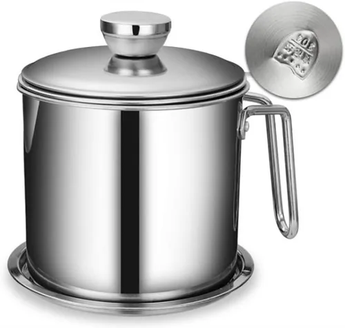 Miniatura 5 de LI-GELISI Contenedor de grasa para almacenamiento de aceite, colador de grasa, recipiente de grasa con colador de malla, lata de grasa jumbo
