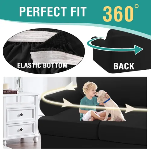 Miniatura 5 de Funda elástica para sofá con cojín en forma de T, 4 piezas, para sofá con cojín en T, funda de sofá suave, protector de muebles lavable con 3 fundas