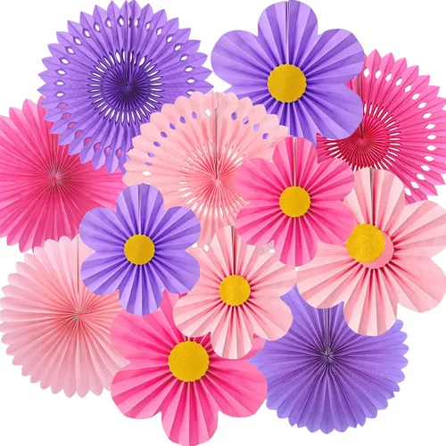 Miniatura 18 de Juego de 6 abanicos de papel para colgar en fiestas, guirnaldas de papel con patrón redondo negro para decoración de cumpleaños, bodas, eventos
