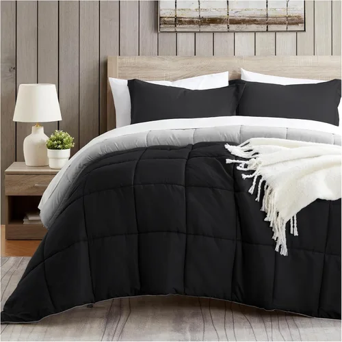 Miniatura 7 de satisomnia Juego de Edredón California King, Ropa de Cama Negra Edredones Cal King, Edredón de Cama Alternativo de Plumón de 3 Piezas Juego de Cama