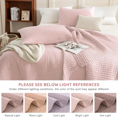 Miniatura 7 de Sanracie Juego de ropa de cama de tamaño individual lavado a la piedra (68 x 86 pulgadas), algodón prelavado, color rosa claro, arrugado, ultra