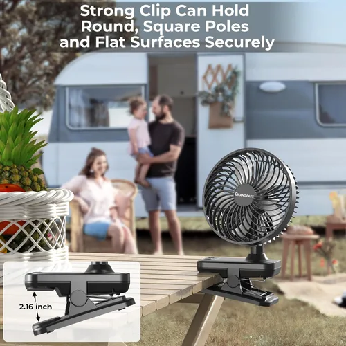 Miniatura 4 de Ventilador con clip de 10000 mAh, 42 h de duración, ventilador de mesa silencioso y oscilante automático, recargable con 4 velocidades potentes