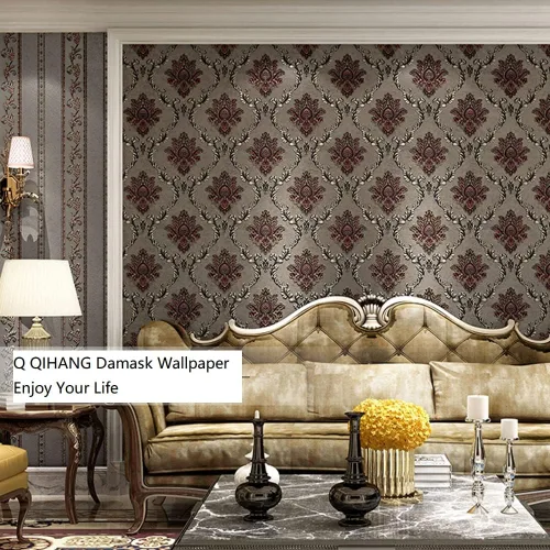 Miniatura 2 de Q QIHANG Papel tapiz de PVC de damasco de flores 3D de lujo europeo para dormitorio, sala de estar, fondo de televisión, decoración retro del hogar